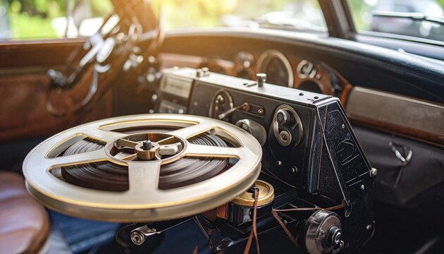 Fototapeta Vintage tape recorder car dashboard