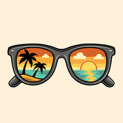 Tropical Sunset Reflected in Sunglasses