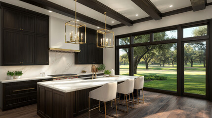 Modern Kitchen Interior with Elegant Design and Outdoor View