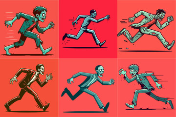 illustration set of zombie running