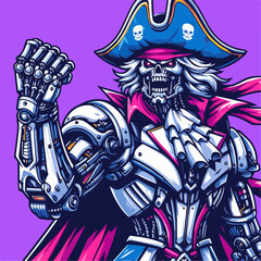 vector illustration of scary pirate captain robot