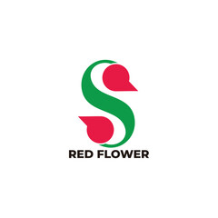 letter s red flower tree colorful simple logo vector