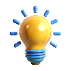 3D Render of a Yellow Light Bulb with Blue Accents on White.