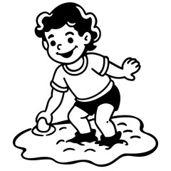 Fototapeta premium Child playing in mud with joy 
