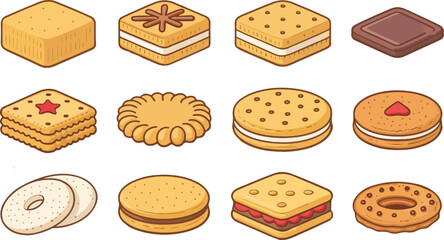 Biscuit vector design, Biscuit icon design, Set of Biscuit illustration vector design 