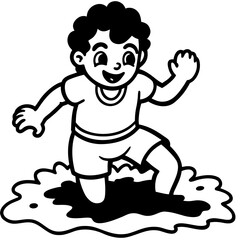 Child playing in mud with joy
