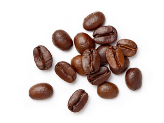 Roasted coffee beans  isolated on white.
