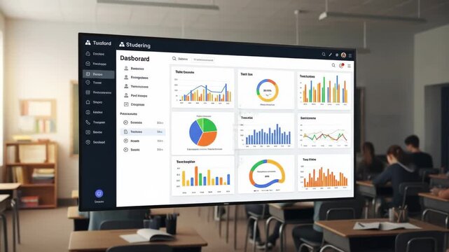 Colorful Data Charts on Large Screen in Classroom Setting