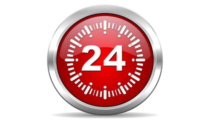 24 Hour Red Timer Button Icon.