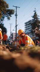 construction worker focused on task at urban site 