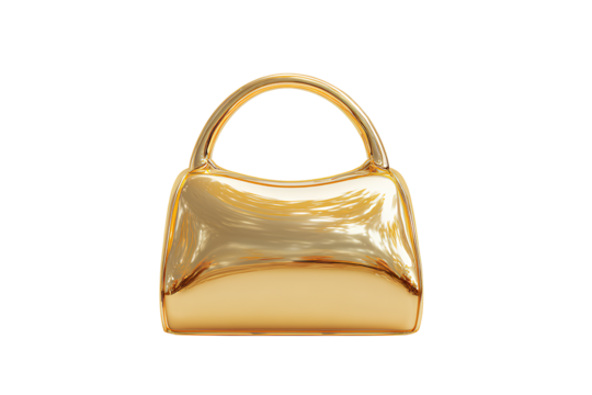 Minimalist Gold Handbag with Mirror Shine and Sculpted Handle, Top-Down View, Isolated on Transparent Background - Powered by Adobe