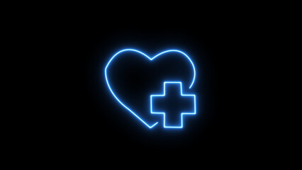 Neon heart embracing medical cross a symbol of compassion and healing against a stark black digital