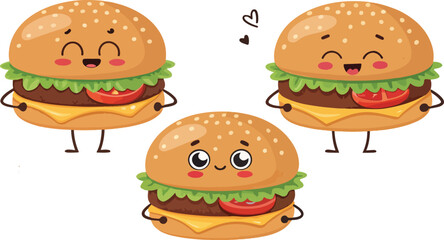 Burger illustration vector design, Burger logo and icon design, Burger Cartoon Illustration vector design
