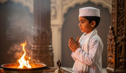 Parsi Boy Praying at Fire Temple – Spiritual Navroz HD Wallpaper