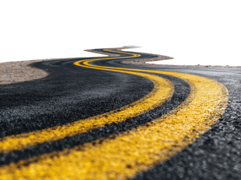 Winding asphalt road with yellow lines (2)