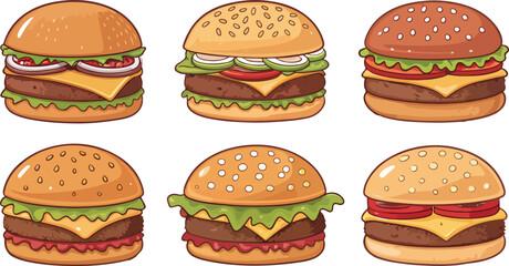 Burger illustration vector design, Burger logo and icon design, Set of Burger vector design