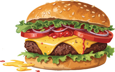 Burger illustration vector design, Burger logo and icon design, Burger Illustration vector design