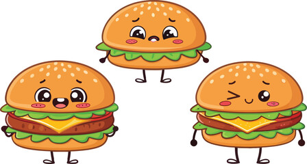 Cartoon Burger illustration vector design, Burger logo and icon design, Burger Illustration vector design