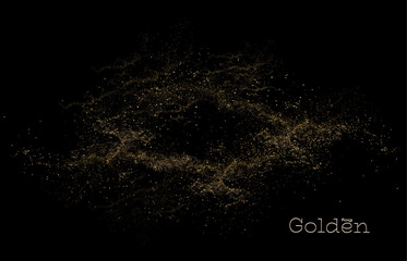 Isolated design component, exquisite golden abstract frame of shiny tinsel on black background.