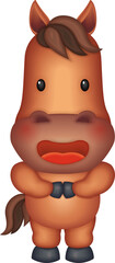 3D cartoon nursery character cute animal horse smiling