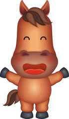 3D cartoon nursery character cute animal horse smiling