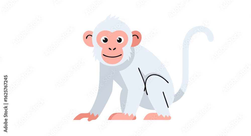Poster stylized vector illustration showcasing a whimsical cartoon monkey with a gentle expression on a pri