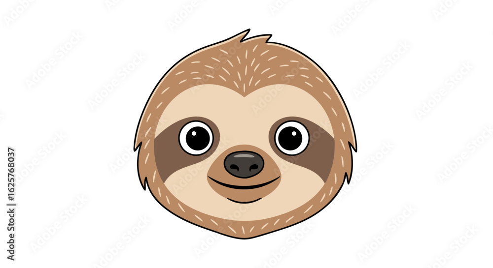 Poster delightful sloth portrait: a charming cartoon character head with gentle features depicted in a mini