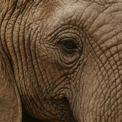 Elephant's Captivating Gaze: An up-close study captures an elephant's textured face and expressive eye, hinting at the wisdom and experience within, a striking portrait of the animal kingdom.