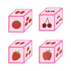 set of fruit cubes cute pink