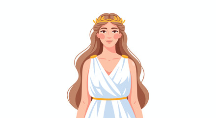 Elegant Woman with Laurel Crown and White Dress, embodying classical beauty and feminine grace in a vector style design for creative projects