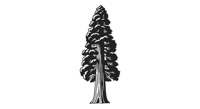 Monochrome majestic sequoia illustration standing tall against pristine backdrop highlighting grandeur and simplicity in nature portrayal