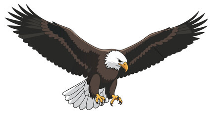 Fototapeta premium Majestic bald eagle soars with outstretched wings, presenting a compelling visual of freedom and power, symbolizing the wild nature