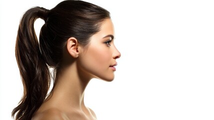 Elegant woman with ponytail hairstyle, a portrait of beauty and fashion.