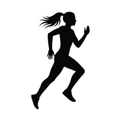 Silhouette of a woman running, isolated on white background, showcasing fitness, speed, and an active lifestyle in a dynamic pose