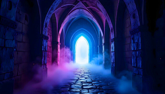 Glowing Sci-Fi Portal – Futuristic Doorway With Neon Lights and Particles