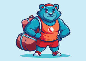 Obraz premium Sporty Bear Mascot with Gym Bag Vector Illustration for Fitness and Active Lifestyle Branding Design 