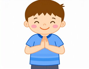 a child is paying respect and clasping his hands in front of his chest