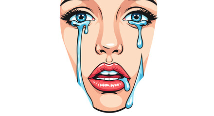Obraz premium Emotional Artwork of a Crying Woman Portraying Intense Feelings and Vulnerability in a Detailed Illustration Style