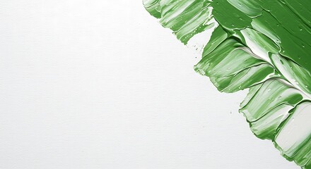 Green and White Acrylic Paint Texture on White Canvas