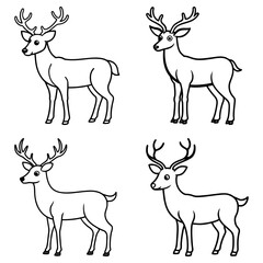 Four outlined deer standing in various poses with antlers on a white background in a simple illustration