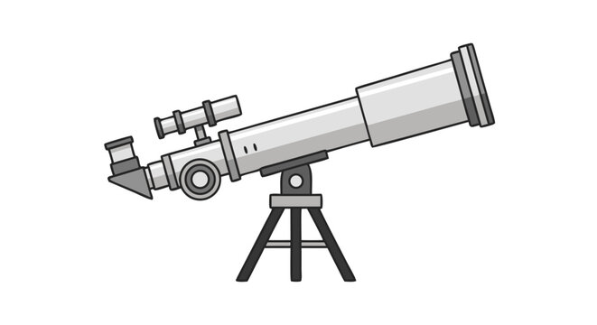 Detailed Cartoon Illustration of a Telescope on a Tripod Ready for Astronomical Observations