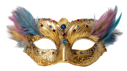 Colorful decorative masquerade mask with feathers and jewels