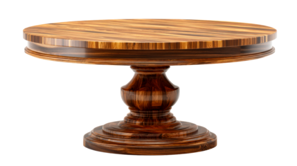 Elegant wooden dining table with smooth round surface and sturdy base