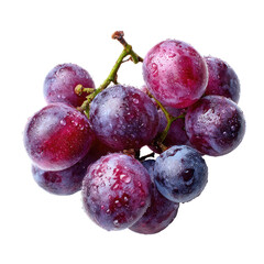 Close-up of a bunch of ripe, purple grapes, glistening with water droplets
