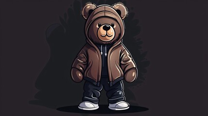 Urban teddy bears wearing hoodies and joggers, looking cute and cozy with a street style vibe.