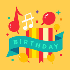 Happy birthday celebration with music and balloons