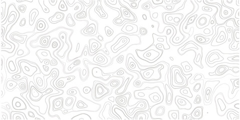 Topographic seamless map pattern with contour lines. Vector mountain texture of organic terrain with geographic elevation design. Hiking trail and tree outlines form Background .