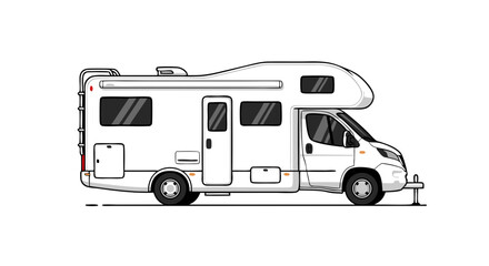 Detailed RV Illustration: A Depiction of Mobile Living and Travel Adventures ideal for brochures and websites focusing on vacation and roadtrip travel