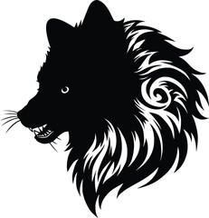 A Fierce Black Silhouette Of A Wolf's Head In Profile, With Tribal-Inspired White Markings Conveying Strength, Wildness, And Nature.