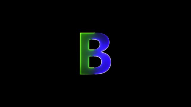 Glowing neon letter B , glowing neon font, B alphabet symbol . Seamless looping alphabet animation on black background.